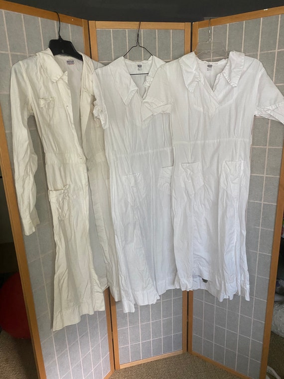 Lot of 3 vintage white cotton women’s work uniform