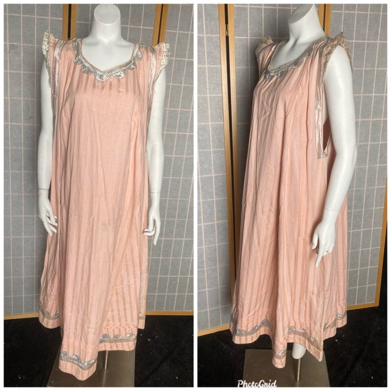 Vintage antique 1900’s pink vertical stripe smock… - image 1