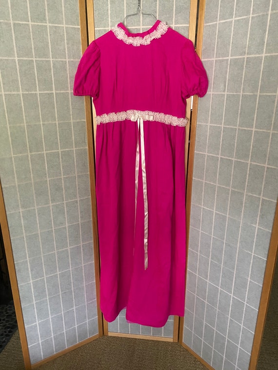 Vintage 1970'S Hot Pink Fuchsia Maxi Dress With W… - image 1