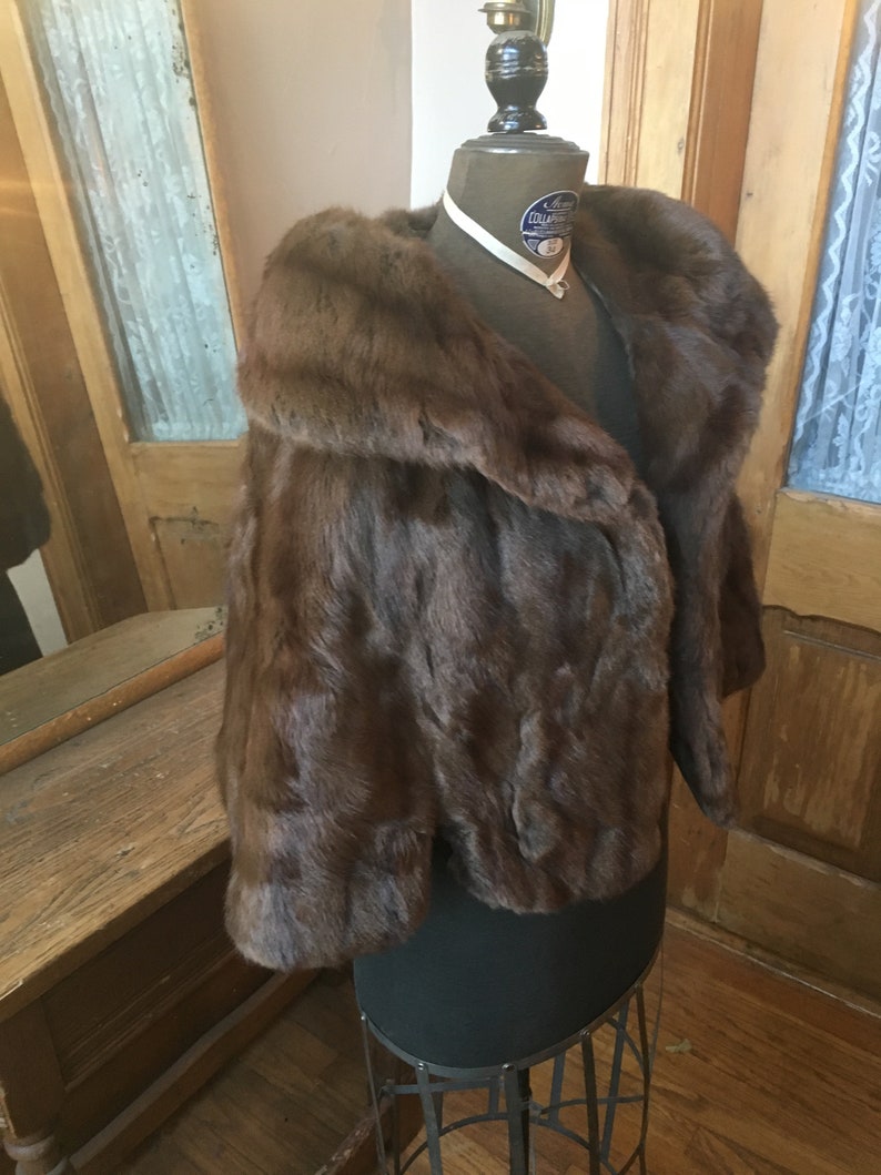 Vintage Brown Fur Capelet Jacket