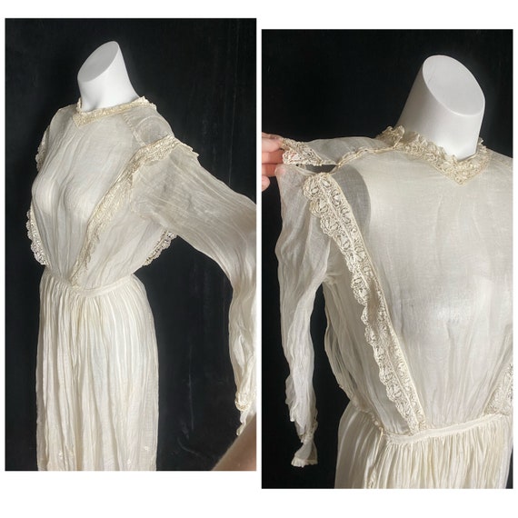 Antique early 1900s Victorian sheer cream overdre… - image 2