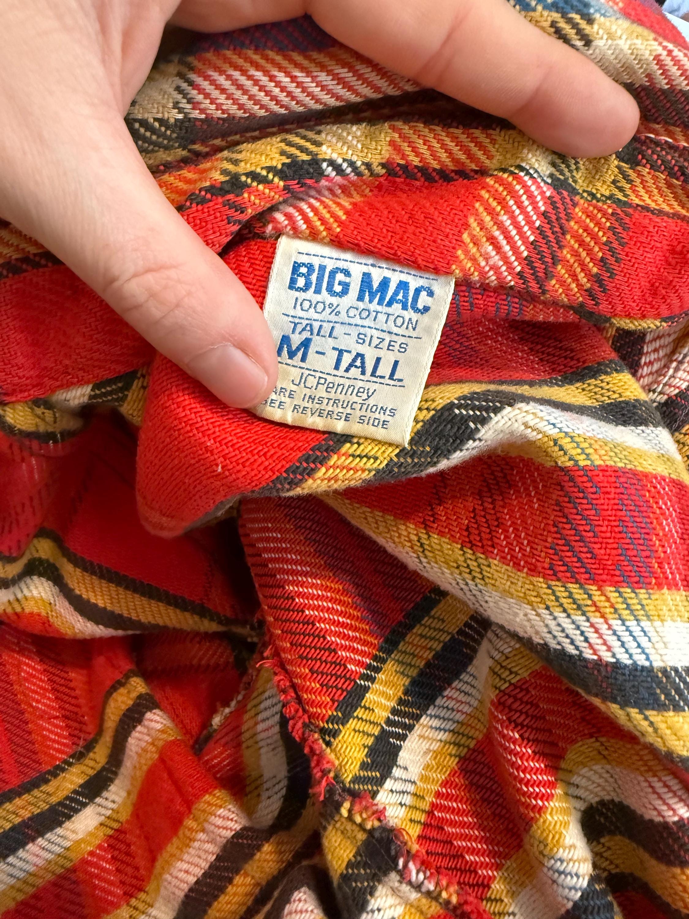 Vintage 1970's Red Plaid Flannel Shirt by Big Mac, Size Medium
