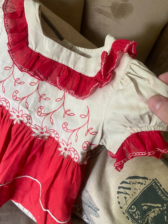 Vintage 1950's Red And White Little Girls Dress B… - image 2