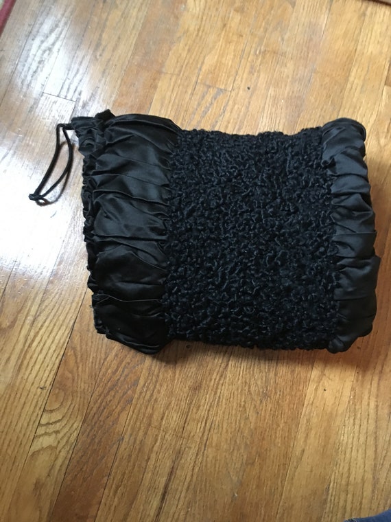 Vintage Black Persian Lamb and Satin Winter Muff - image 1