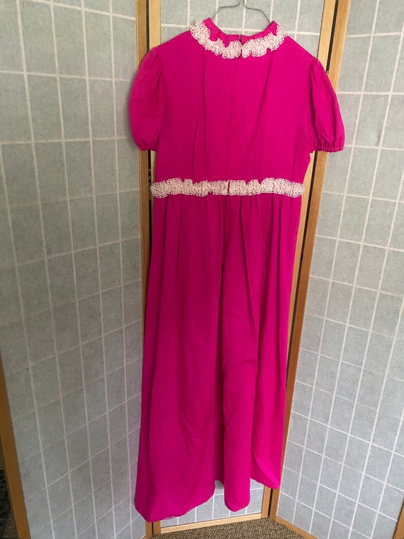 Vintage 1970'S Hot Pink Fuchsia Maxi Dress With W… - image 2