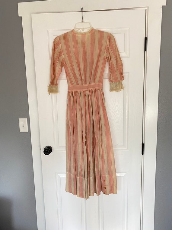 Antique 1900s pink and white cotton stripe dress … - image 8