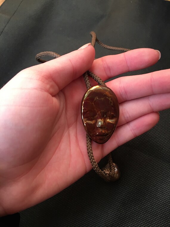 Vintage 1990's Brown Metallic Ceramic Face Bolo T… - image 5