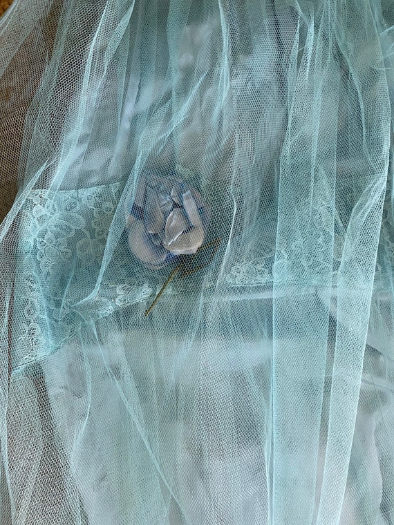Vintage 1950'S Sky Blue Princess Tulle Lace Prom … - image 7