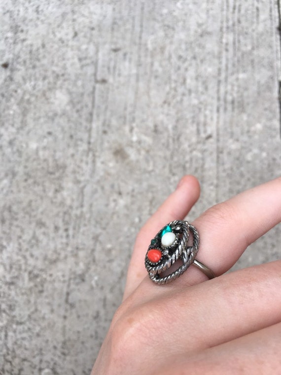 Vintage 1960's silver Vogue signed ring with red … - image 3