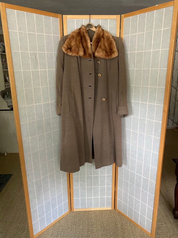 Vintage 1950’s brown gray wool coat with orange b… - image 1