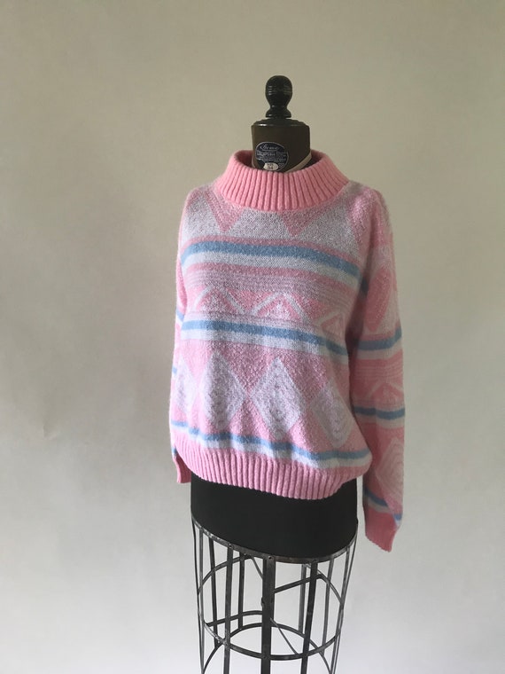 Vintage 1980s early 1990s pink white and blue swe… - image 1
