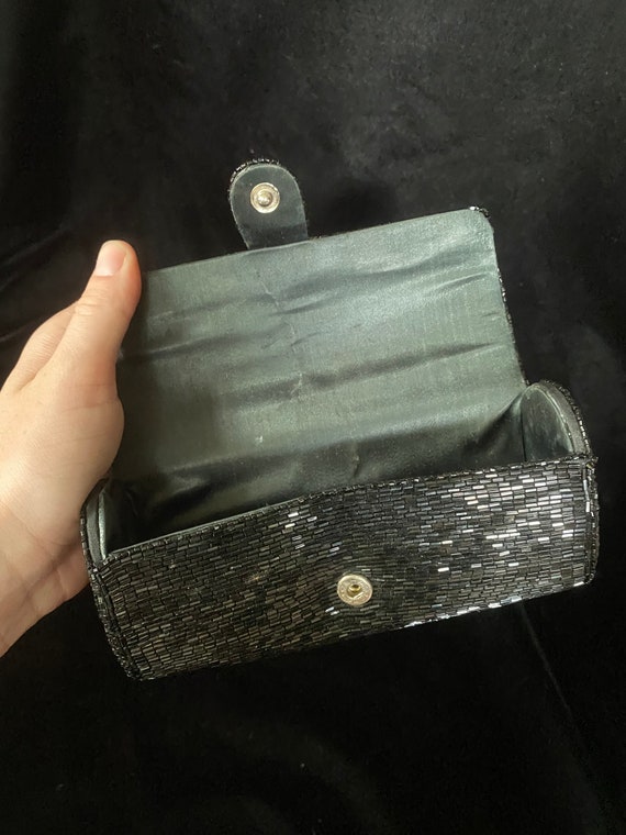 Vintage 1960’s black beaded fancy evening clutch … - image 4