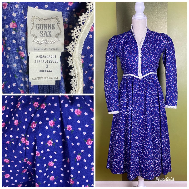 SALE Vintage 1980s blue Gunne Sax prairie dress, size 3 image 1