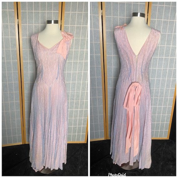 Vintage 1940’s blue lace and pink taffeta dress g… - image 1