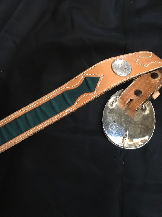 Vintage Wrangler Brown Leather Belt with Green De… - image 6
