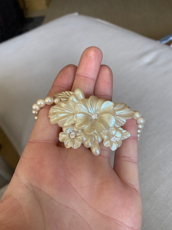 Vintage 1940's White Rhinestone Flower Celluloid N