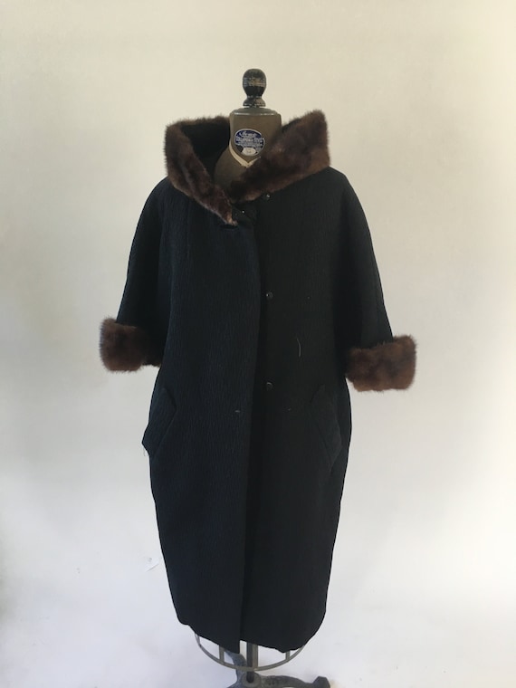 Vintage 1960's Dan Millstein Black Coat with Brown Mi… - Gem