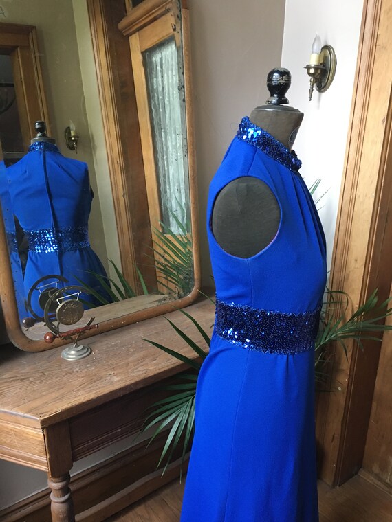 Vintage 1960's Royal Blue Sequin Maxi Dress, size… - image 4