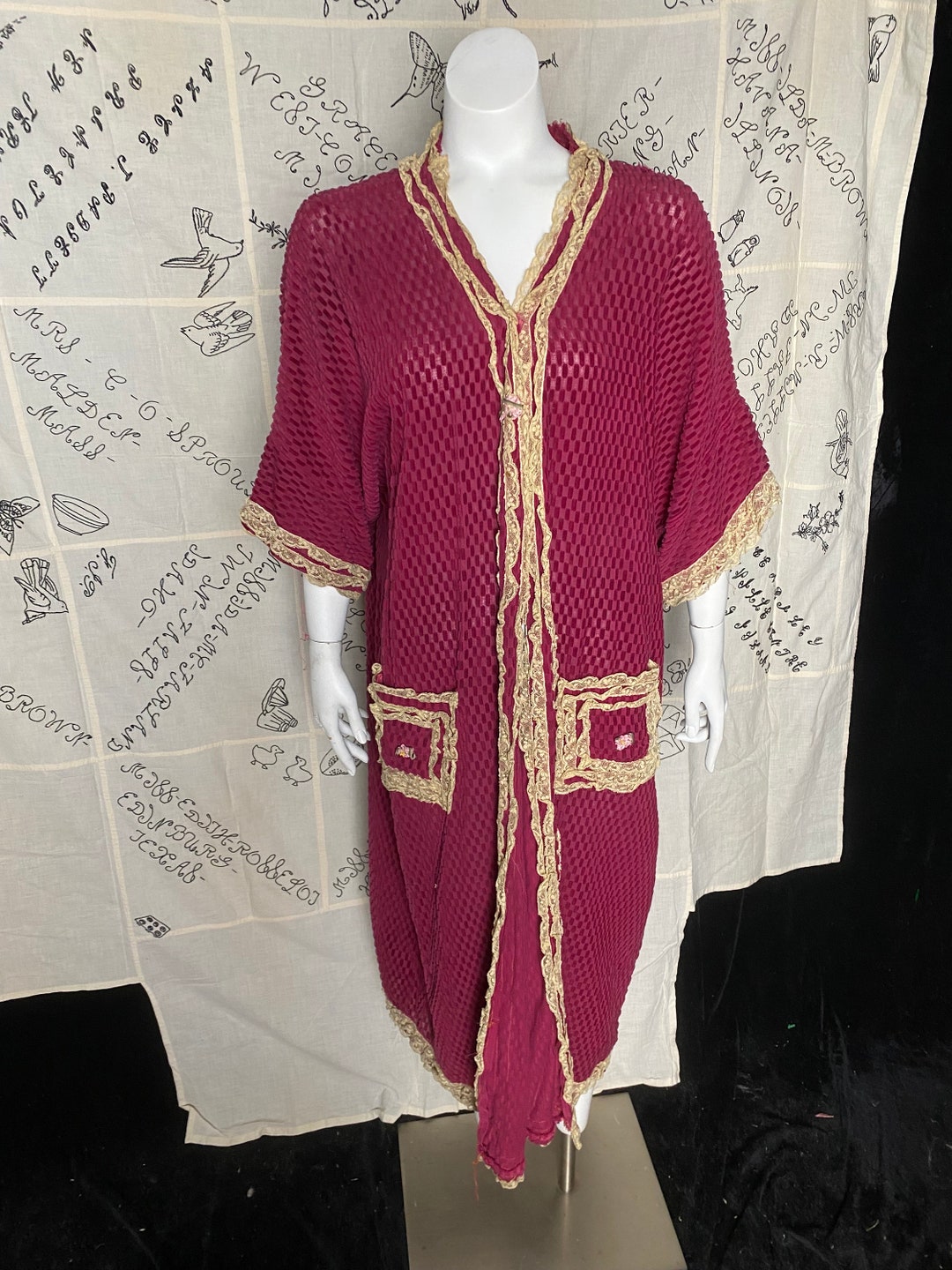 Vintage Antique 1920’s Raspberry Pink Purple Waffle Texture Terrycloth ...