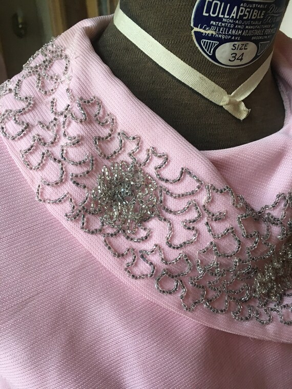 Vintage 1960's Pale Pink Cocktail Dress with Heav… - image 3