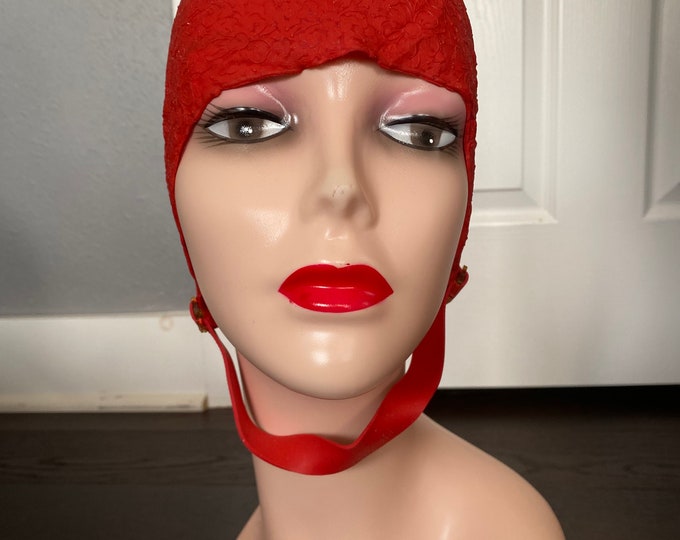 Vintage 1950s Red Rubber Floral Swim Cap With Chin Strap Etsy
