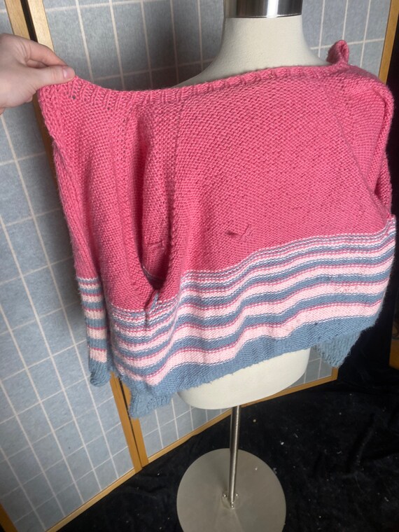 Vintage 1950’s pink and gray stripe hand knit car… - image 9