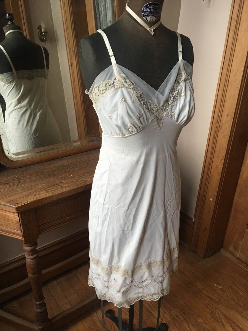 Vintage 1960's Sheer Cream Colored Lingerie, Slip, Nightie, size small image 2
