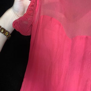 Vintage 1930s hot pink silk sheer chiffon dress with ruffle skirt, size xxs image 8