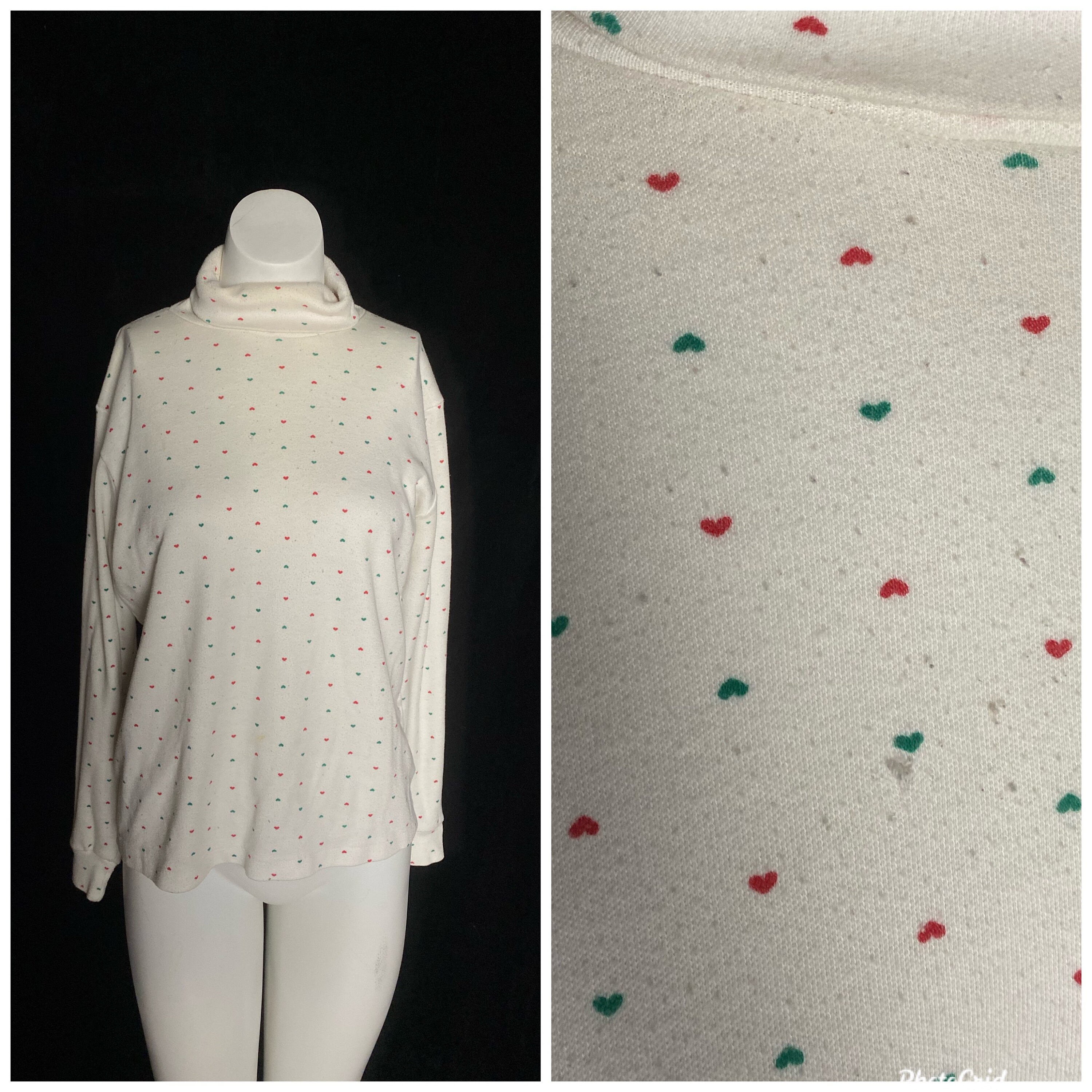 Vintage 1990's White Turtleneck With Little Red and Green