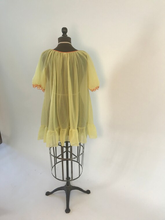 Vintage 1960s short yellow and orange sheer bed j… - image 2