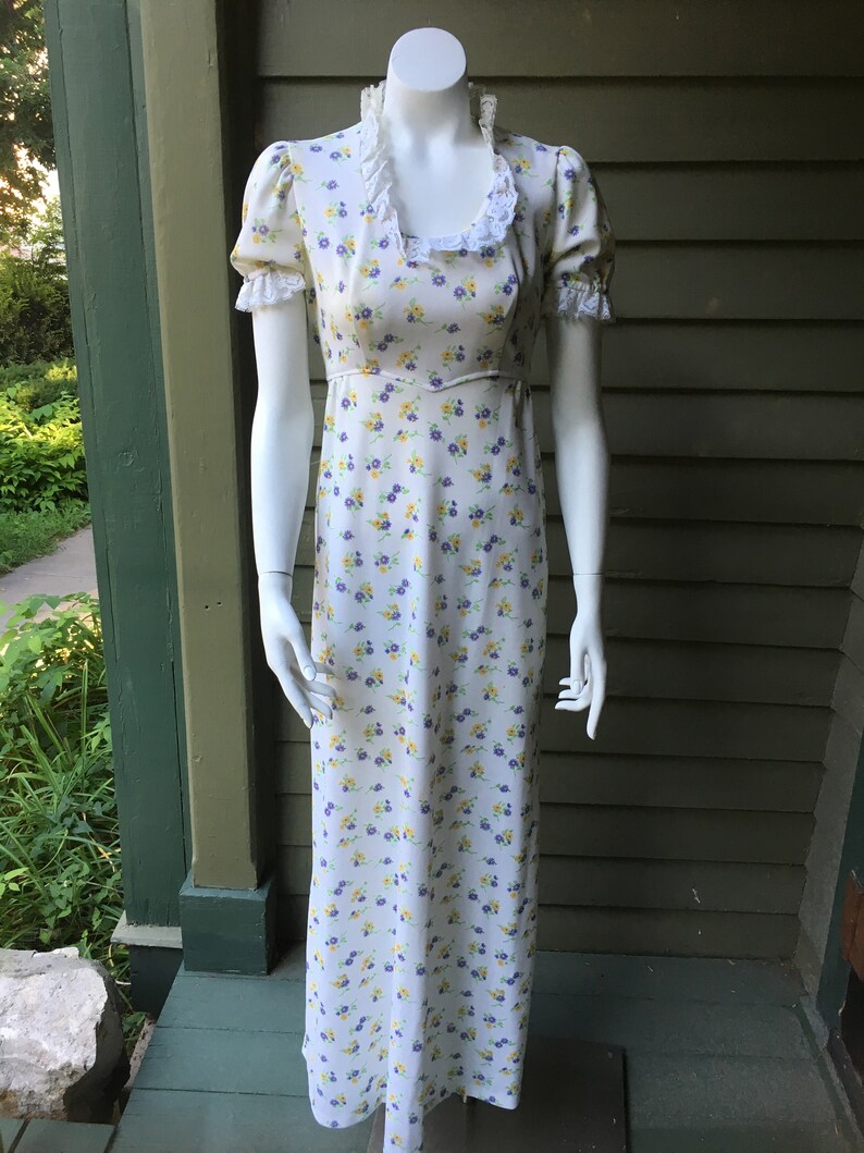 Vintage 1970's White Polyester Maxi Dress, size xs image 1