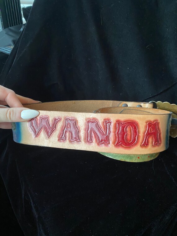 Vintage 1980's Painted Wanda Tooled Leather Belt … - image 4