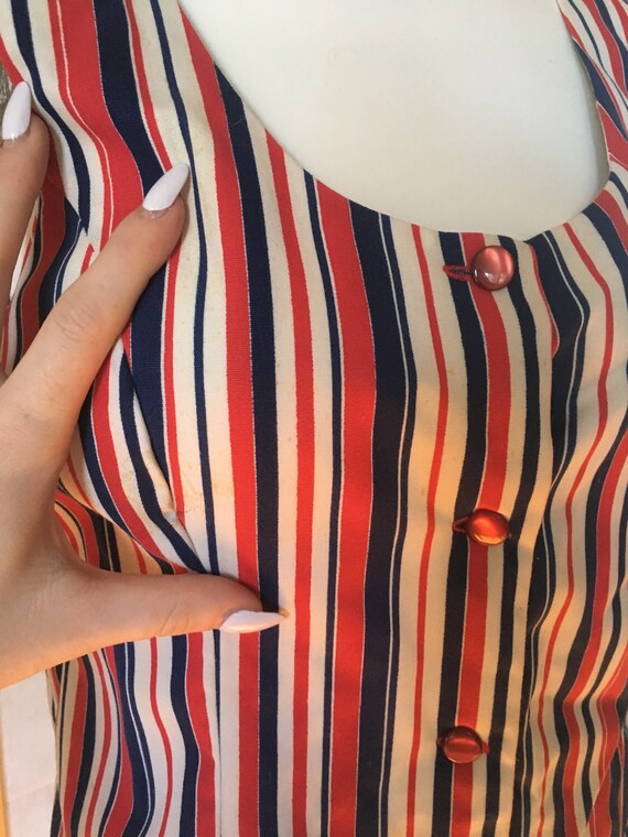 Vintage 1970's Red White and Blue Striped Tunic, … - image 2