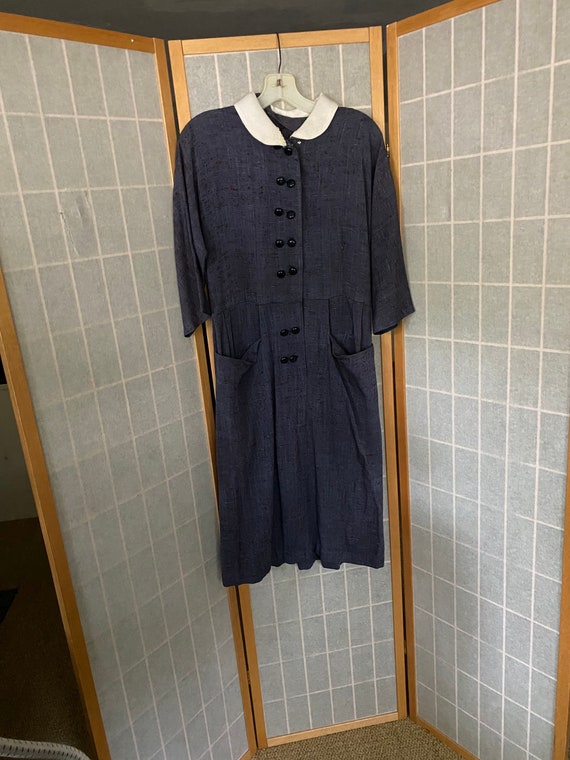 Vintage 1950’s blue button pair dress with white c