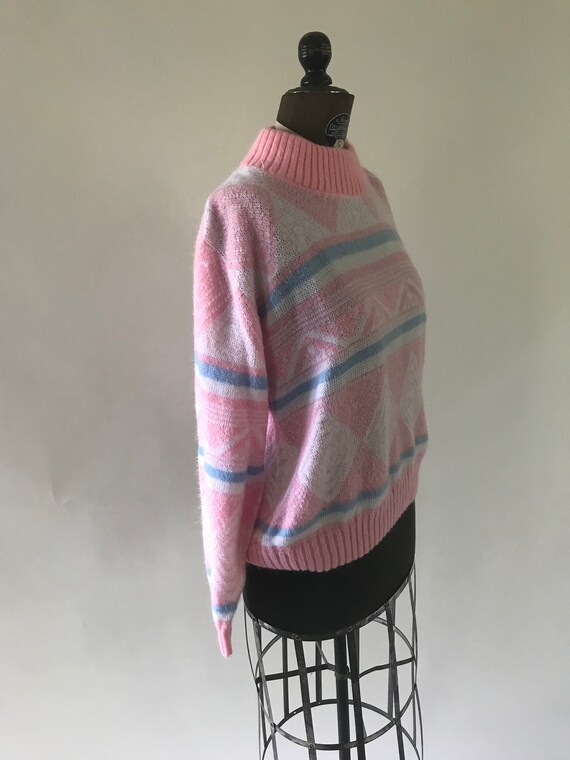 Vintage 1980s early 1990s pink white and blue swe… - image 3