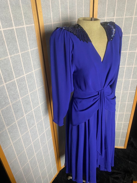 Vintage 1980’s bright purple blue sheer chiffon s… - image 2