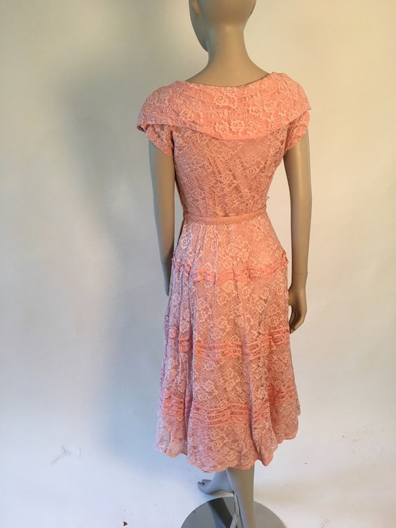 Vintage 1950's Pink Lace Tiered Dress with Matchi… - image 8