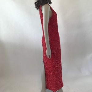 Vintage 1980s Full length red silk sequin dress image 4