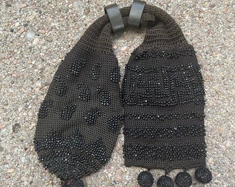 Antique vintage 1910’s gray brown beaded miser's purse