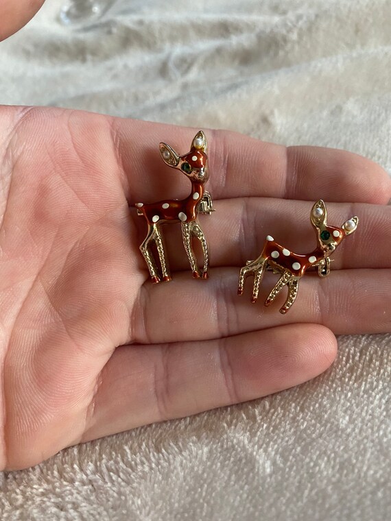 Vintage 1950’s set of two deer fawn sweater pins,