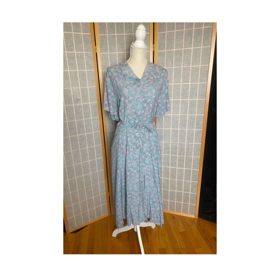 Vintage 1950’s blue short sleeve day dress with p… - image 1