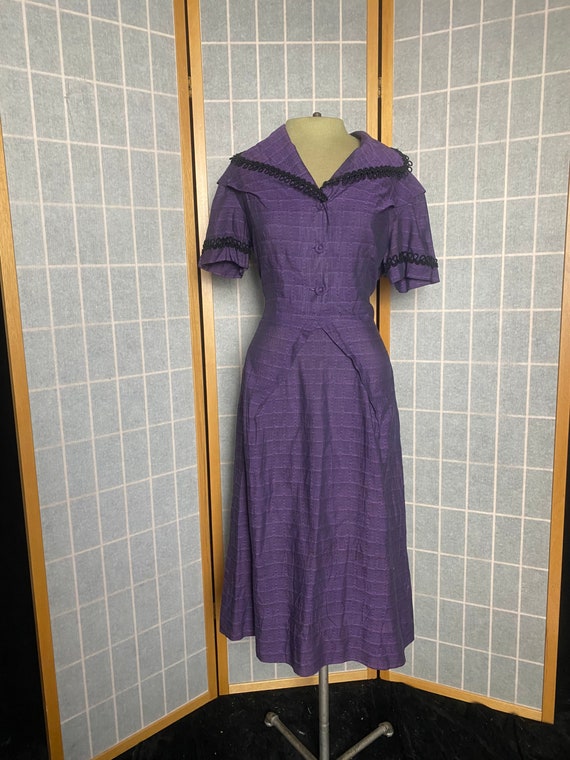 purple wiggle dress Vintage 1950's Purple and Black Unusual Wiggle Dress, Size Medium