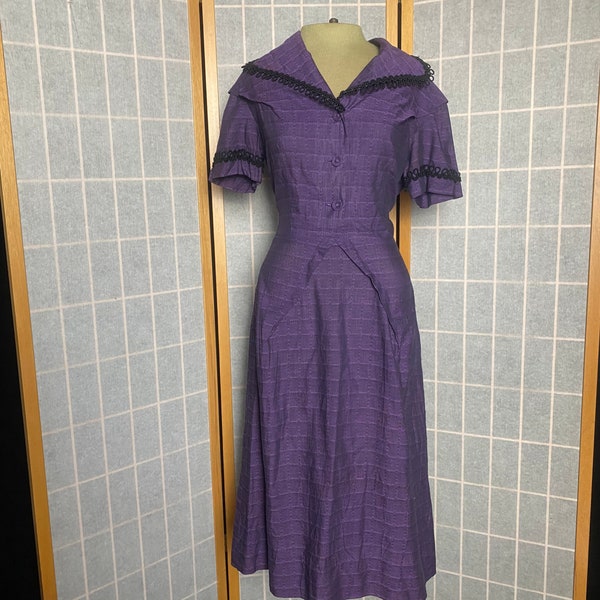 Vintage 1950’s purple and black unusual wiggle dress, size medium