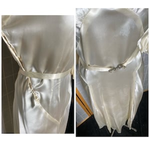 Vintage 1930s white liquid satin Art Deco wedding dress with belt, size medium image 6