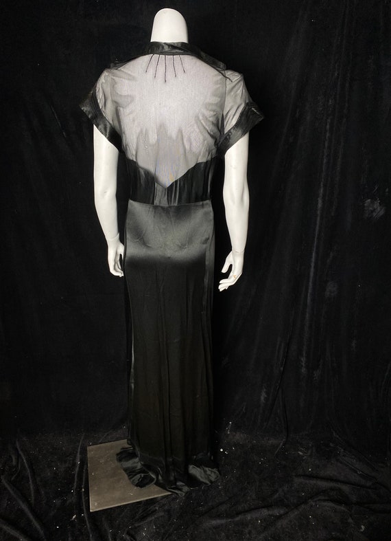 Vintage 1930’s black liquid satin gown with mesh,… - image 9