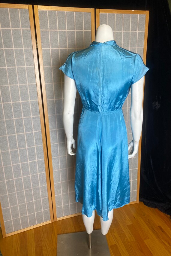 Vintage 1950’s sky blue satin dress with round gl… - image 7