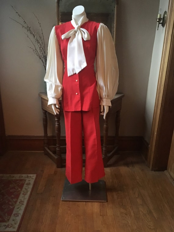 Vintage Red and White Pant and Shirt Set Outfit - image 2