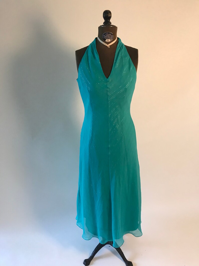 Vintage 1980s turquoise dress with metallic thread