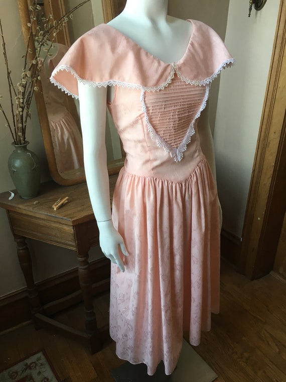 Vintage 1980's Pink and White Dress, Size XS - image 2