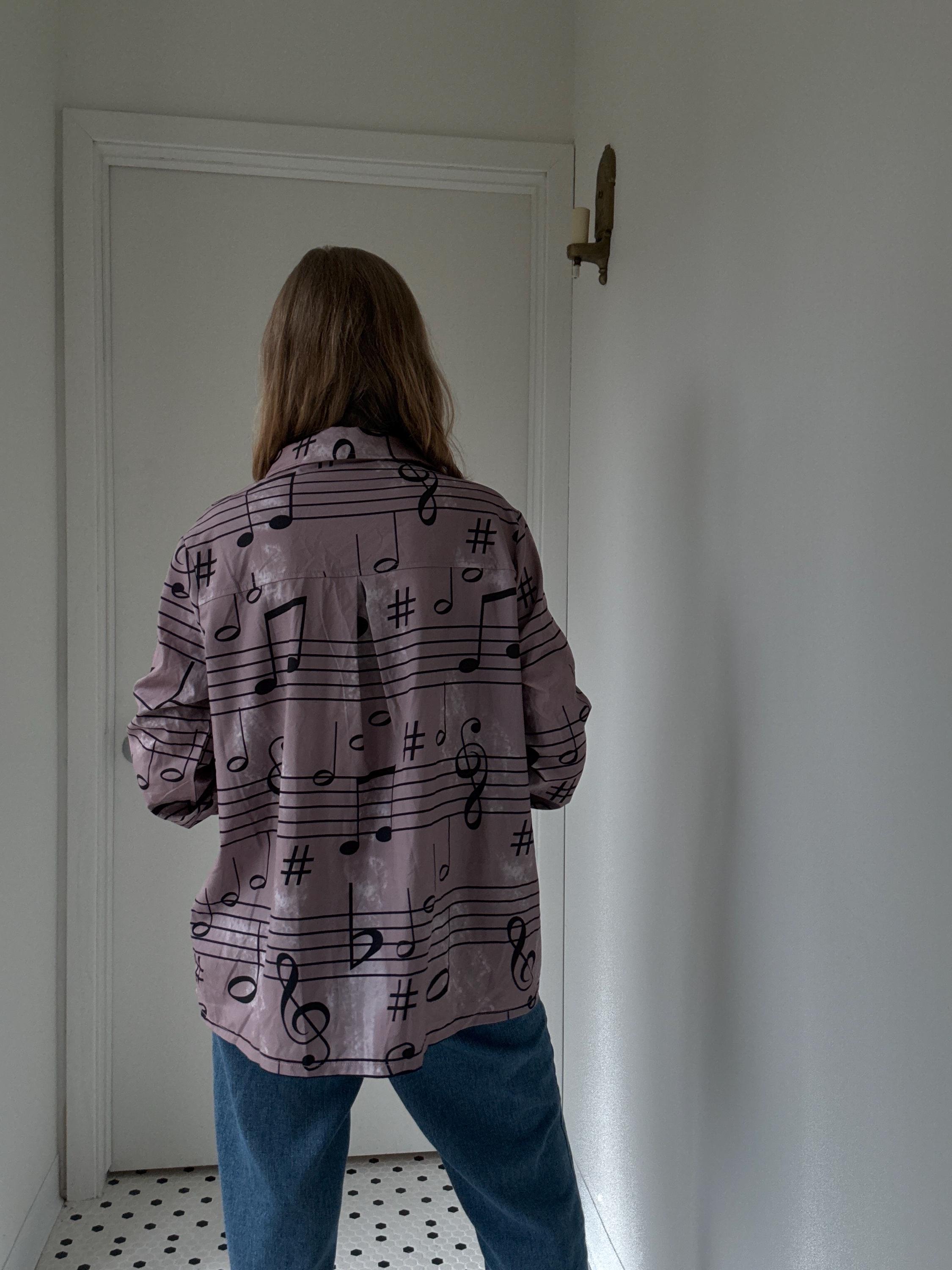 Y2K Grey Brown Sheet Music Long Sleeve Button Up, Size Large - Etsy